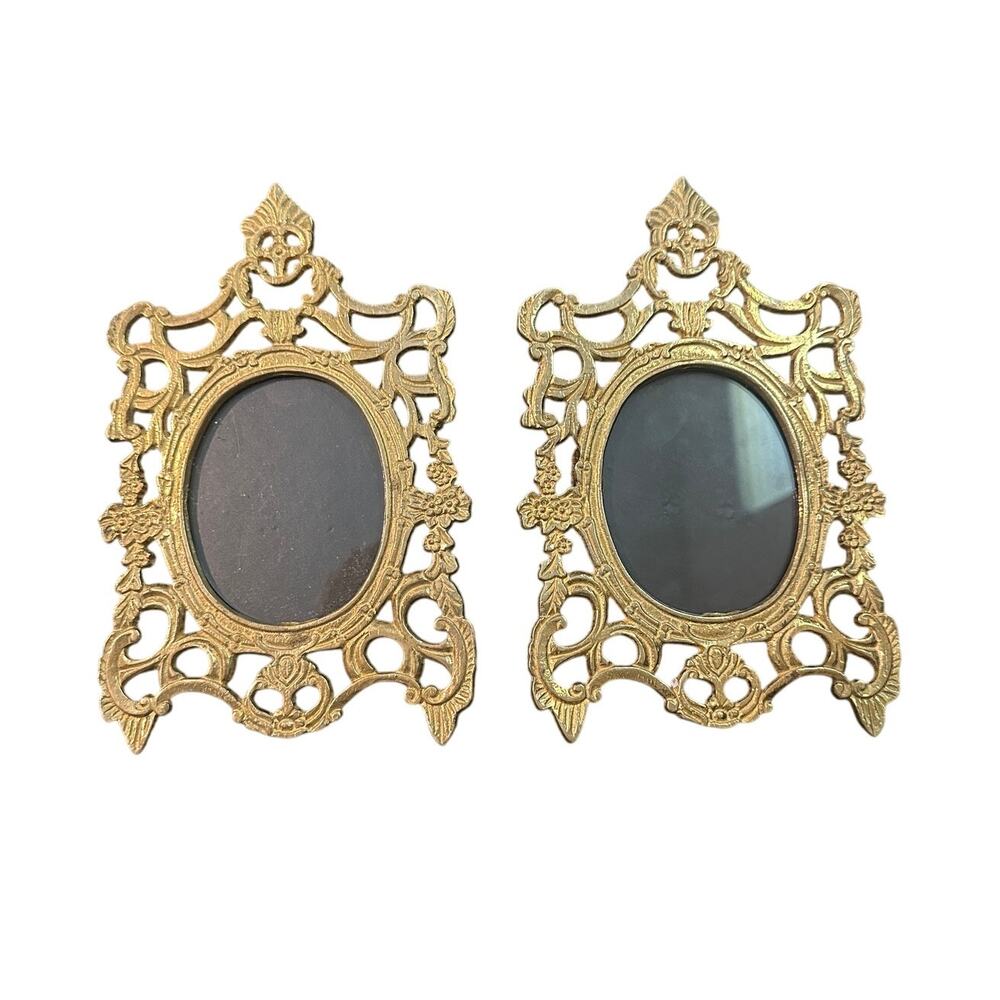 Vintage Gilt Metal Reticulated Photo Frame Lot of 2